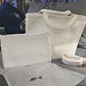 Thirty One Just Faux You Fashion Bundle Off White Woven Tote Bag Set